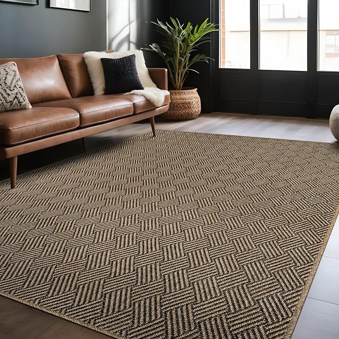 Luul Home Easy Jute Rugs 5x7 Herringbone Natural Color Living Room Indoor Outdoor Area Rug for Patio and Kitchen Rug High Traffic Washable Easy to Clean Solid Boho Woven Design Carpet (5 x 7)