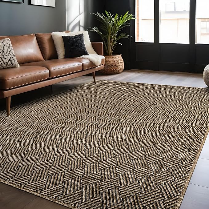 Luul Home Easy Jute Rugs 6x9 Herringbone Natural Color Living Room Indoor Outdoor Area Rug for Patio and Kitchen Rug High Traffic Washable Easy to Clean Solid Boho Woven Design Carpet (6 x 9)
