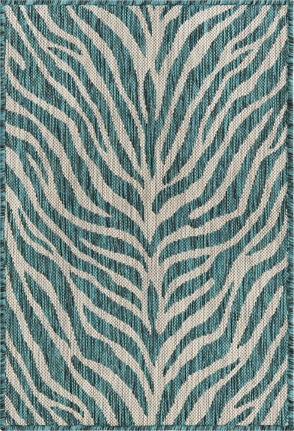 Unique Loom Outdoor Safari Collection Area Rug - Tsavo (2' x 3' 1" Rectangle, Teal/ Ivory)