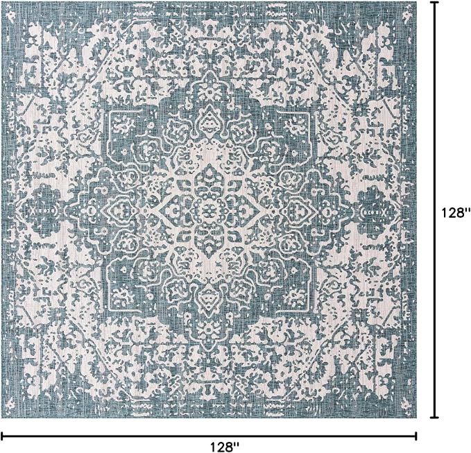 Jill Zarin Jill Zarin Outdoor Collection Area Rug - Dubai (10' 8" Square, Teal/Ivory)