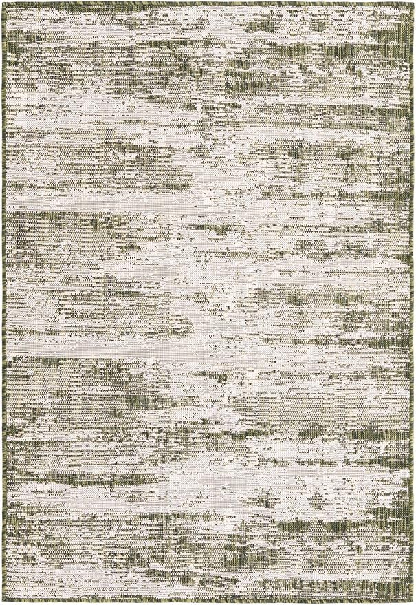 Unique Loom Outdoor Modern Collection Area Rug - Cartago (4' 1" x 6' 1" Rectangle, Green/ Ivory)