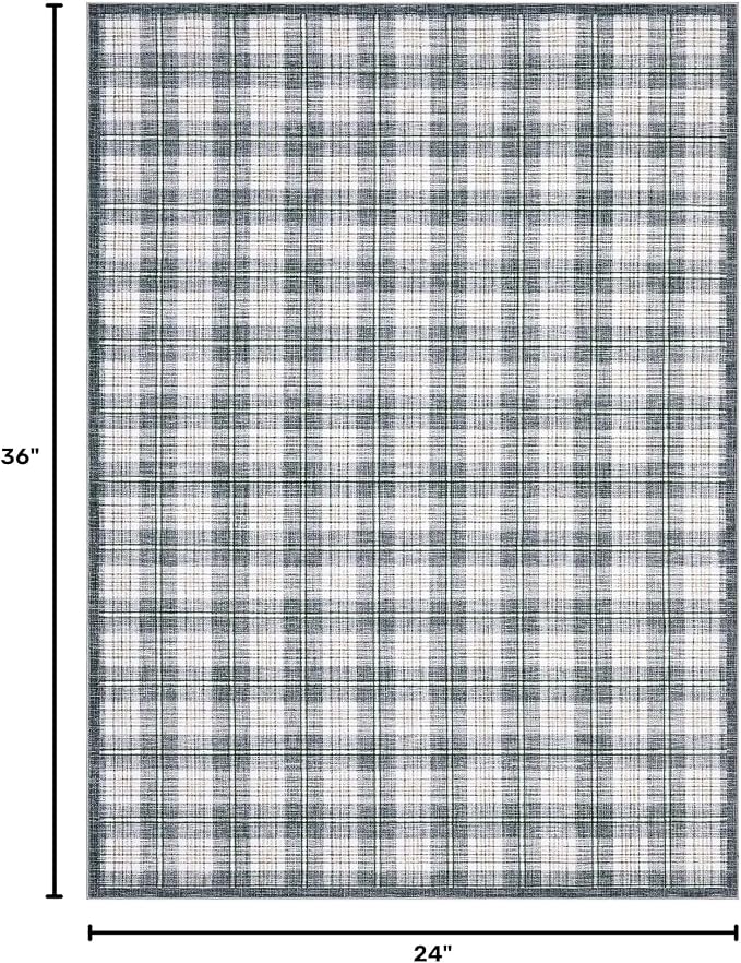 GarveeHome Checkered Rugs 2x3, Machine Washable Entryway Rug with Non Slip Backing, Stain Resistant Low-Pile Doormat for Indoor Outdoor Hallways Kitchen Bathroom Bedroom Grey
