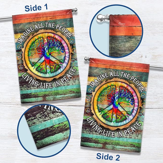 FLAGWIX American Flag-Peace Sign Hippie Flag Imagine All The People Living Life In Peace Flag TPT597F, House Flag (29.5'' x 39.5'')-USA Flags Premium Polyester-Decorative Indoor Outdoor Flag