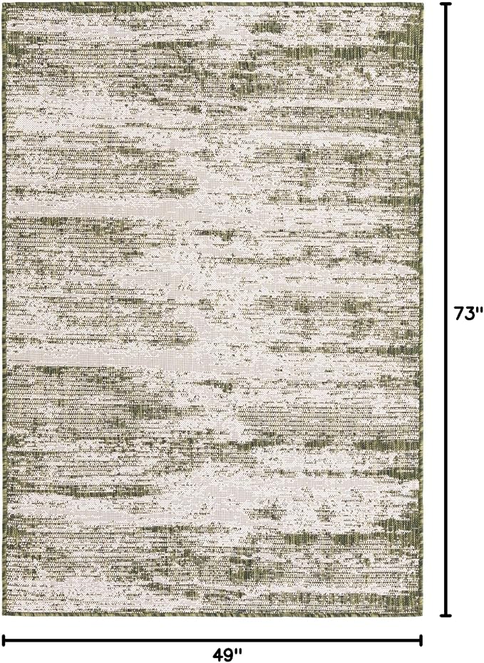 Unique Loom Outdoor Modern Collection Area Rug - Cartago (4' 1" x 6' 1" Rectangle, Green/ Ivory)