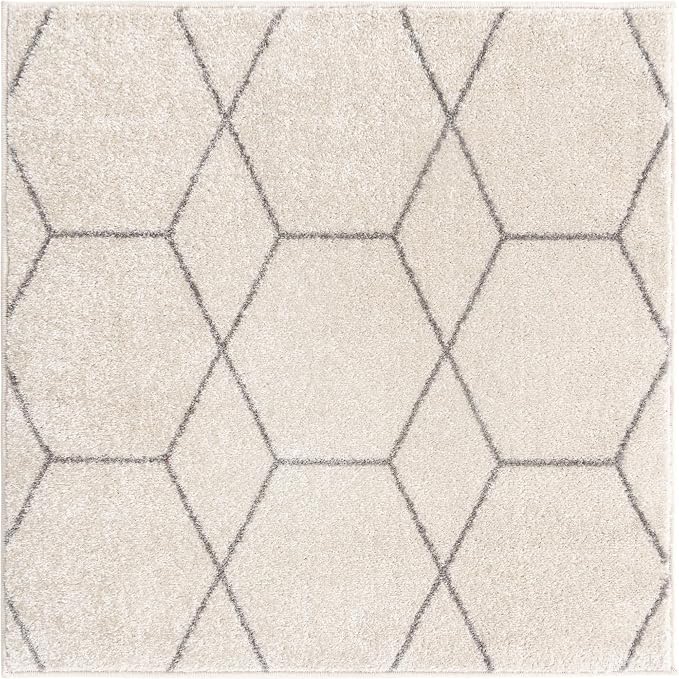 Unique Loom Trellis Frieze Collection Area Rug - Geometric (3' Square, Ivory/ Gray)