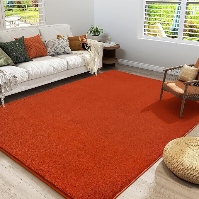 Amearea Large Area Rugs for Bedroom Living Room, 6x9 Orange Memory Foam Rug | Thickened Fluffy Indoor Washable Rugs Non Slip Minimalist Carpet for Boys Girls Dorm Nursery Room Decor