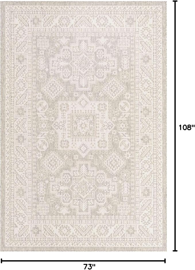 Unique Loom Outdoor Aztec Collection Area Rug - Chalca (6' 1" x 9' 0" Rectangle, Light Gray/ Ivory)