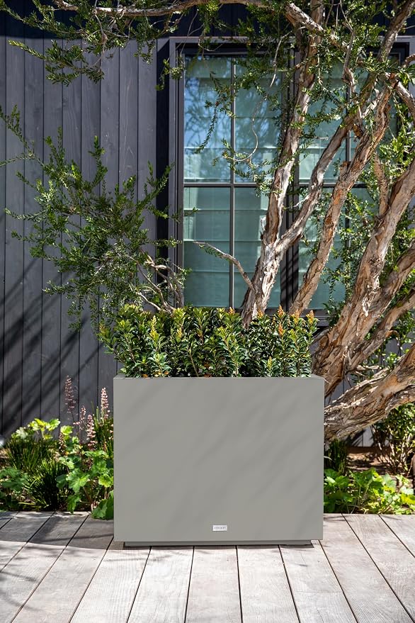 Veradek Block Series Span Plastic Planter - Tall Rectangular Planter for Indoor or Outdoor Patio/Porch, Gray, 24.25 in Height, 12 in Width, 30 in Length
