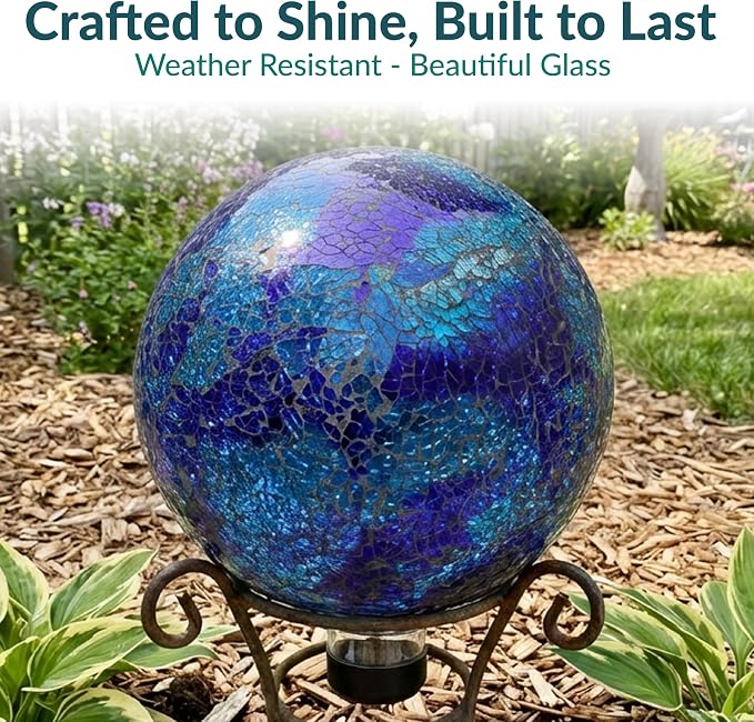 Sunnydaze 10" Mosaic Glass Gazing Ball for Garden, Globe for Outdoor Decor | Deep Ocean Swirl, 2pk, Decorative Sphere Fits Most Stands, Garden Ball for Outside, Flower Bed, Backyard, or Indoor Display