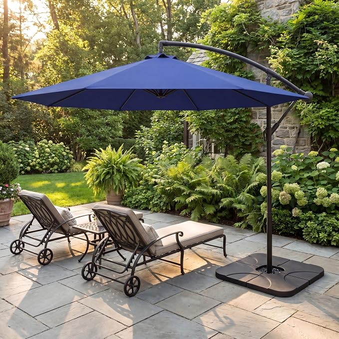 Greesum 10FT Cantilever Offset Patio Umbrella, Outdoor Umbrella for Yard, Market, Heavy-Duty Waterproof Pool Umbrella with 6 Sturdy Ribs, UV Protection for Beach, Deck, Garden, Backyard