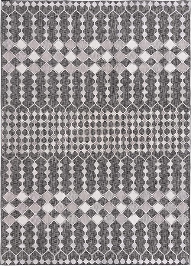 Unique Loom Outdoor Trellis Collection Area Rug - Traliccio (10' x 14' 1" Rectangle, Charcoal/ Ivory)