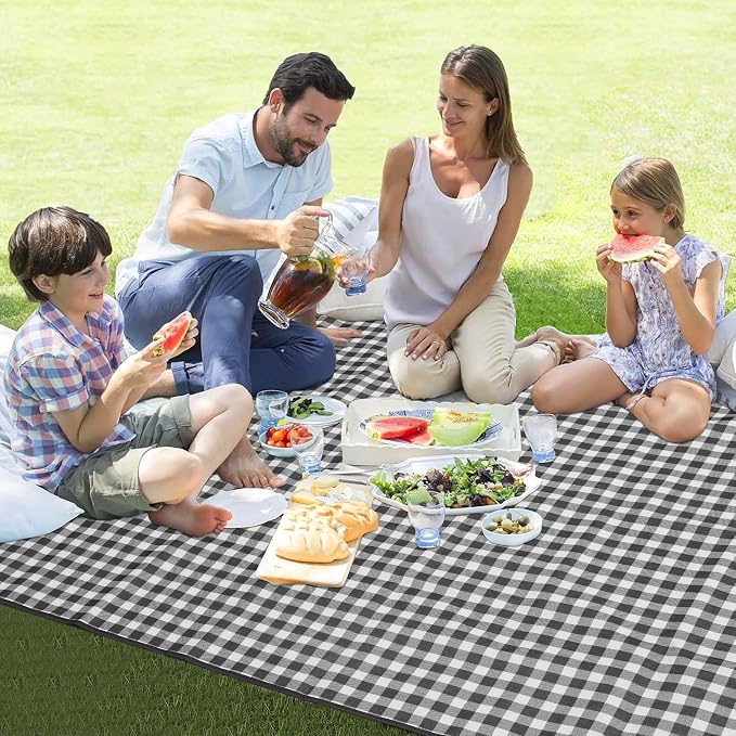 HX&OD Picnic Blanket Outdoor Extra Large Picnic Mat 80"X60" Camping Blanket Beach Blanket Foldable Waterproof Sand Mat Hiking Travel Family Concerts(Blue)