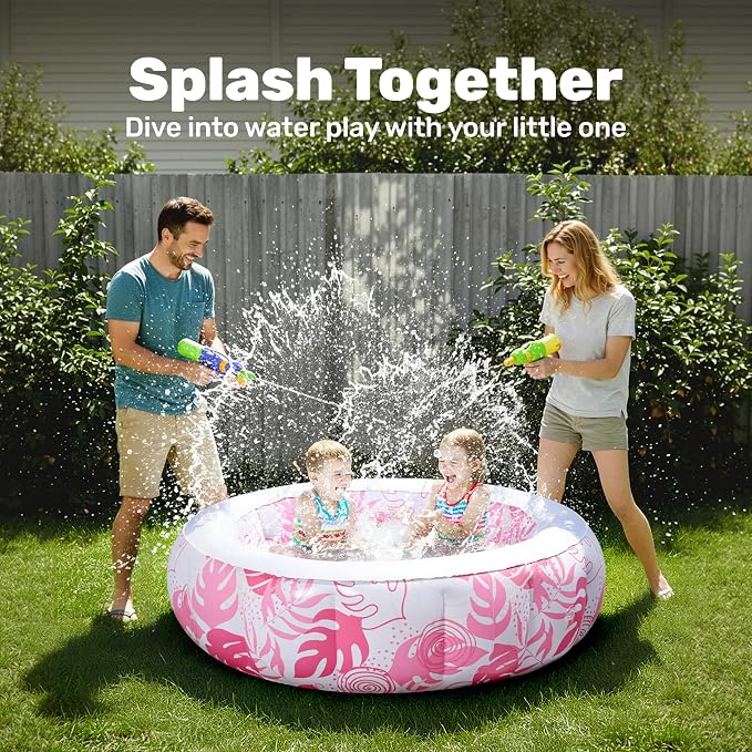 SLOOSH Inflatable Kiddie Pool for Kids, 36"x11" Swimming Pool with Soft Pad Floor for Kid & Toddler, Round Blow Up Baby Ball Play Pit Pools for Swim Party, Portable Indoor & Outdoor Water Toys (Pink)