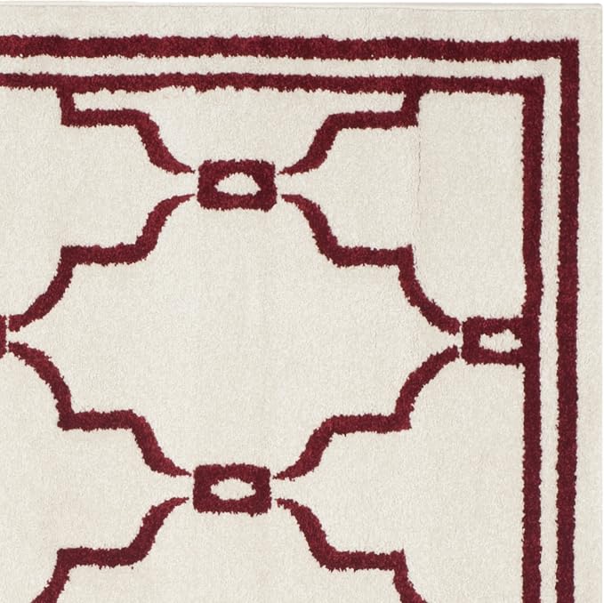 SAFAVIEH Amherst Collection Area Rug - 7' Square, Ivory & Red, Trellis Design, Non-Shedding & Easy Care, Ideal for High Traffic Areas in Living Room, Bedroom (AMT414H)