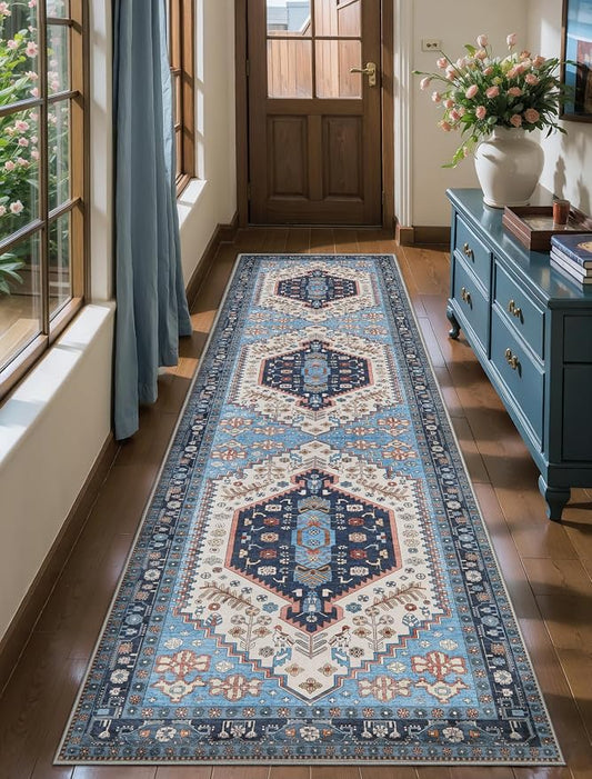 Ciicool Long Washable Runners Area Rug for Hallways,Ultra Soft 2x8ft Carpet | Oriental Non-Slip Thin Indoor Mat Vintage Entry Rugs for Kitchen Entryway Bedroom Bedside Living Room Laundry Bathroom Decor