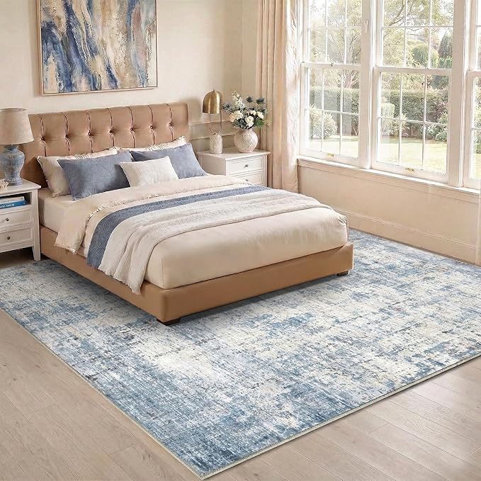 8x10 Area Rugs Washable Abstract Rug for Living Room Bedroom Blue | Non Slip Soft Carpets Coastal Indoor Floor Stain Resistant Large Carpet for Bedroom Dining Room Farmhouse Nursery Office
