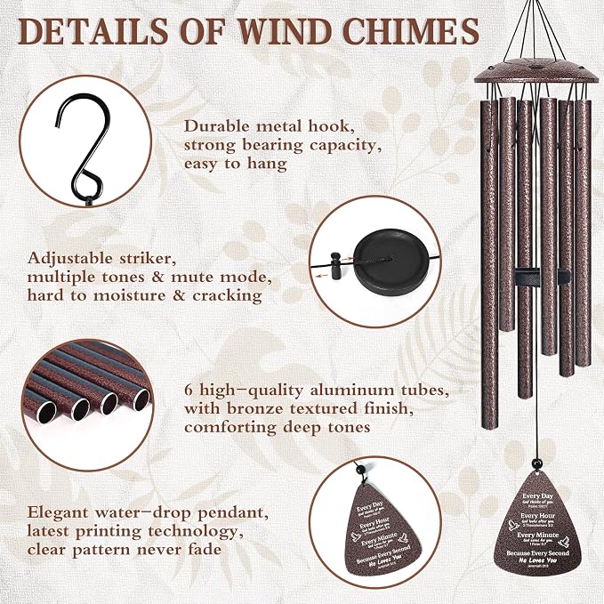 Christian Gifts for Women Men, 32" Wind Chimes with Bible Verse, Religious Gifts for Mothers Day Christmas Birthday, Inspirational Spiritual Gift for Mom Woman Man Pastor Sister Baptism, Home Decor