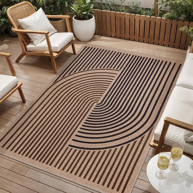 Tangsoo Easy Jute 4x6 Rug for Patio,Non-Slip Dark Brown Indoor Outdoor Carpet,Boho Farmhouse Washable Area Rug Throw Mat for Front Porch Kitchen Bedroom Foyer