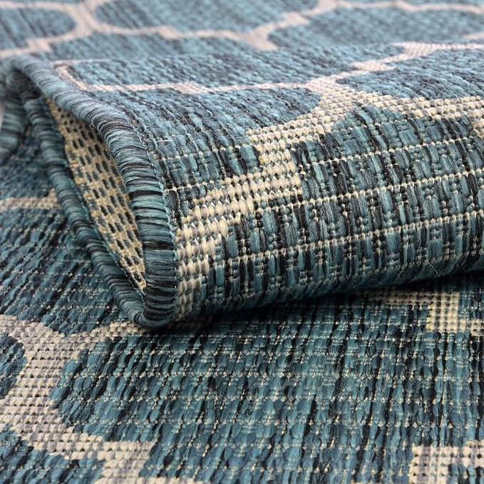 Unique Loom Outdoor Trellis Collection Area Rug (7' 10" Octagon, Teal/ Gray)
