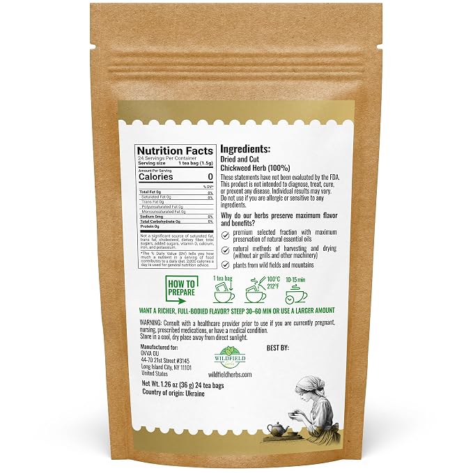 24 Bags Chickweed Herb Chickweed Tea (Stellaria Media) - 24 Count 2g Tea Bags Capiqui