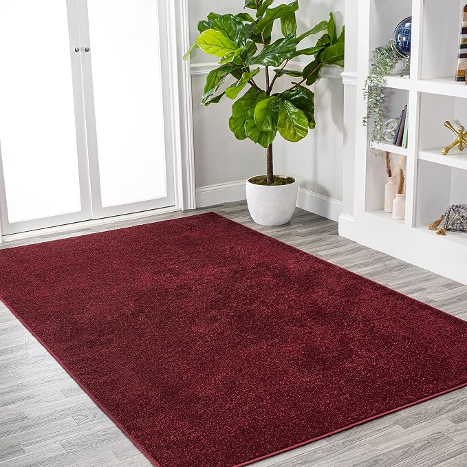 JONATHAN Y Haze Solid Low-Pile Dark Red Indoor Area Rug 5x8, Coastal,Bohemian,Minimalist,Classic, Easy-Cleaning for Living Room,Bedroom,Kitchen,Pet Friendly,Non-Shedding (SEU100Q-5)