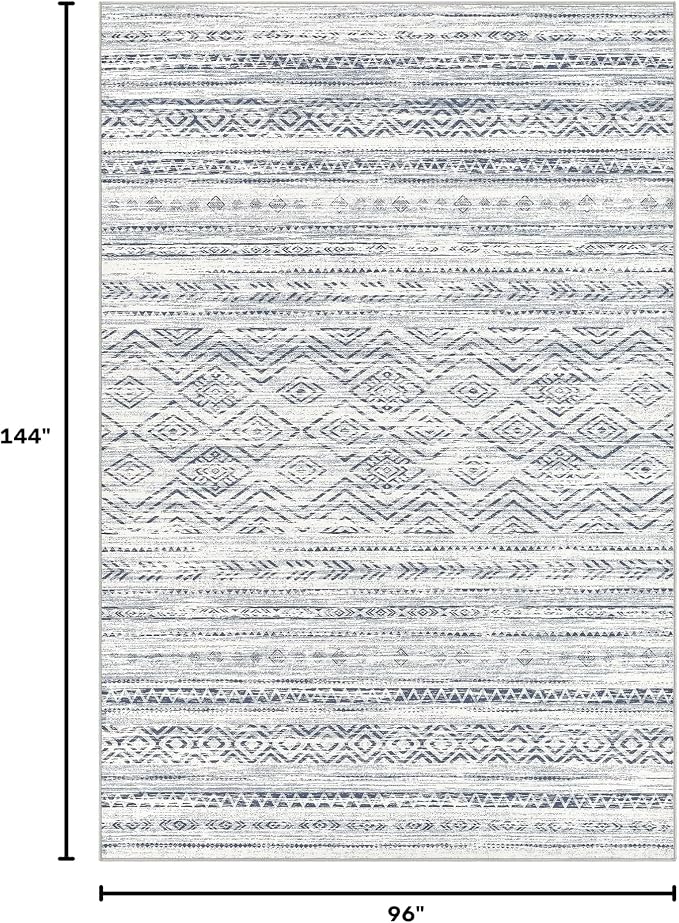 Tortania Area Rug Living Room Rugs- 8x12 Washable Large Soft Neutral Boho Moroccan Bohemian Farmhouse Rug Indoor Floor Carpet for Bedroom Under Dining Table Home Office Decor - Dark Blue