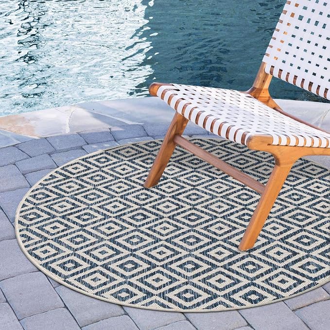 Unique Loom Jill Zarin Outdoor Collection Area Rug - Costa Rica (4' 1" Round, Blue/ Ivory)