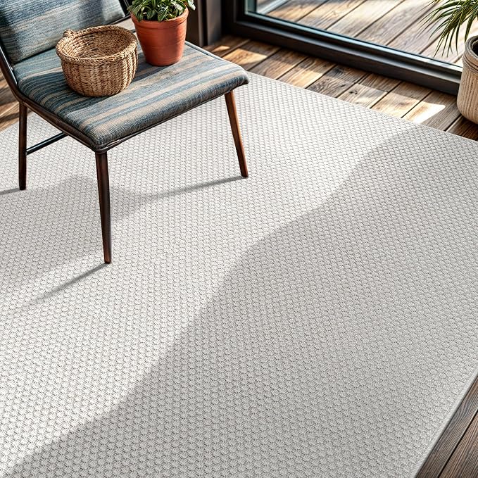 CAMILSON Easy Jute Rug 4x6, Indoor Outdoor Off-White Farmhouse Area Rugs for Living Room Patio and Kitchen Rug, Solid Woven Design, Easy-Cleaning, Washable Outside Carpet Alfombras (4 x 6)