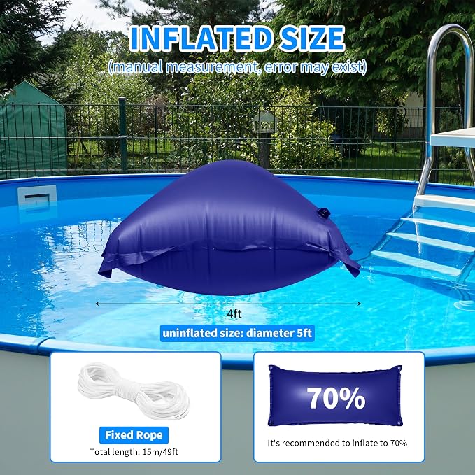CACSPS 2 Pack Pool Pillow for for Above Ground Pools, 4x8 Ft Pool Air Pillow for Closing Winter Pool Winterizing Kit for Ground Pool, 0.5mm PVC Material, 2X 16.5Ft Rope (Blue)
