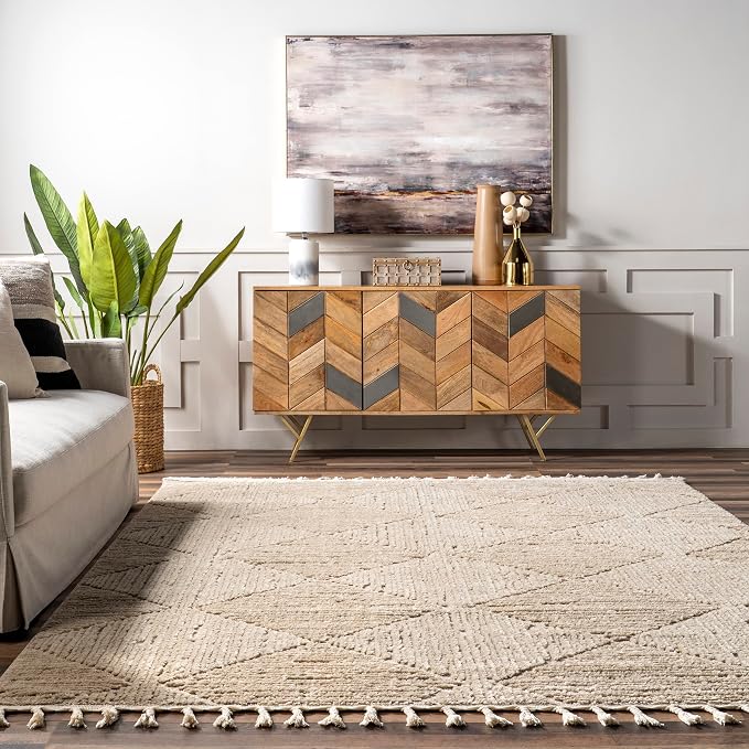 nuLOOM Kerry Beige Geometric Power Loomed Area Rug, 9' x 12' | Nuloom Kerry Geometric 9' x 12' Area Rug for Living Room Bedroom Dining Room, Beige