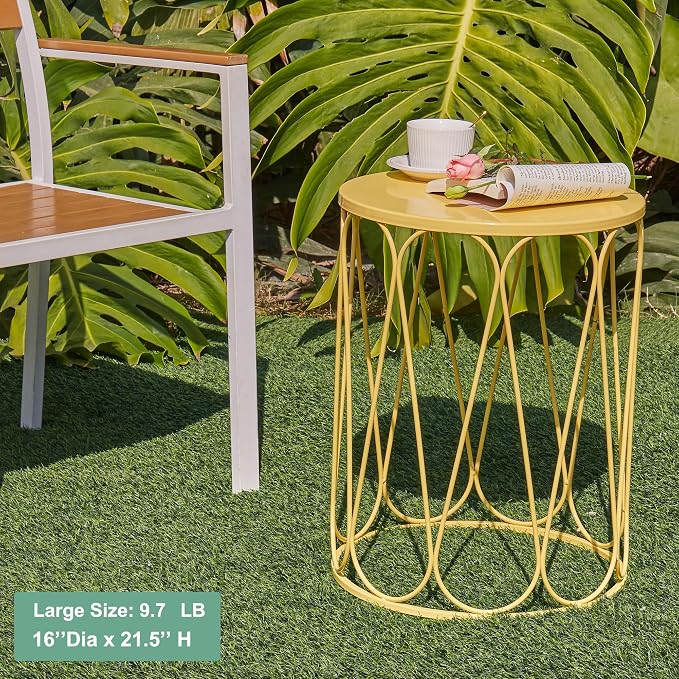 Y&M Outdoor Side Tables Set of 3, Round Metal Stacking Patio Side Tables, Indoor & Outdoor End Tables, Decorative Garden Stool Plant Stand for Patio, Garden, Balcony, Porch, Yellow