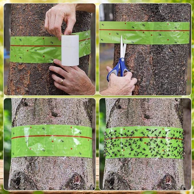 12 Rolls Spotted Lantern Fly Tree Trap 30 Feet Each Roll Lanternfly Tree Outdoor Fruit Fly Sticky Strips Paper Insect Sticky Barrier Trunk Wraps to Protect Plant, Lawn, Garden(Green)