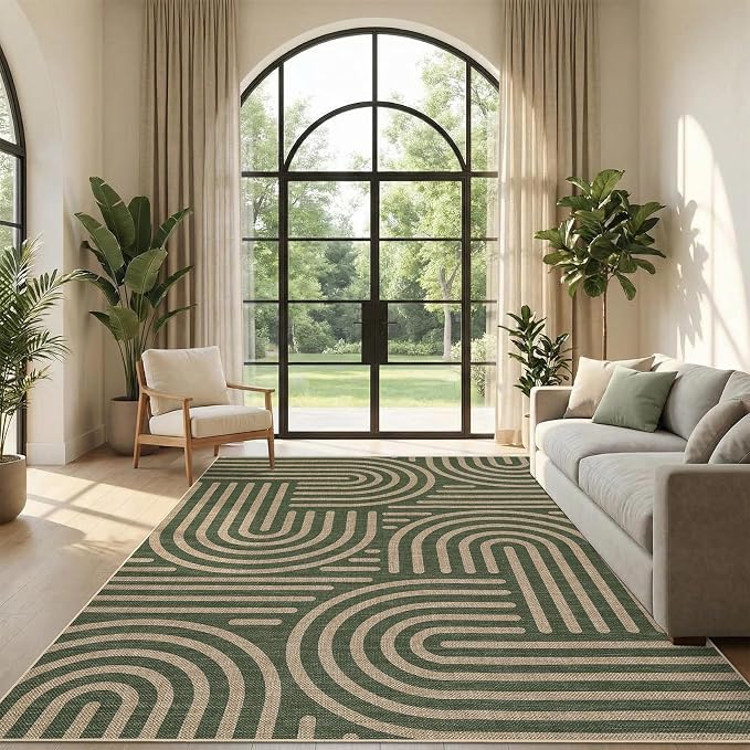 Garvee 5x7 Area Rugs Modern Abstract Washable Rugs Living Room | Green Rainbow Area Rug Stain Resistant Easy Cleaning Throw Rugs Non Shedding Low Pile Floor Cover for Nursery Dining Room