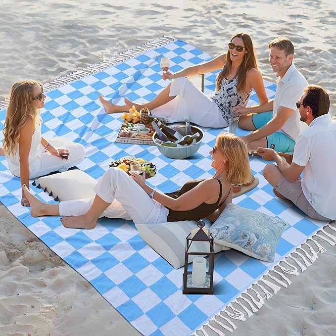 Extra Large Turkish Beach Towel Picnic Mat Throw Blanket Camping Mat Lightweight Oversized Giant Mexican Serape Baja Cobijas Mexicanas Para Mesa Lawn Patio Park Stadium Outside Festival Grass Hammock
