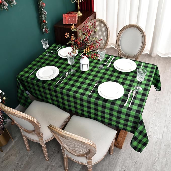 Waterproof Checkered Tablecloth Fabric - Rectangle 58x84 Inch Green St Patricks Day Table Cloth for Indoor/Outdoor Use - Irish Table Cover for Christmas, BBQs, and Parties
