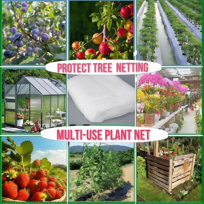 2Pack 16x16Ft Extra Large Fruit Tree Netting with Drawstring & Zipper - Reusable Plant Protection Bag, Heavy Duty PE Mesh Cover for Blueberry Bushes - Blocks Birds/Deer/Squirrels
