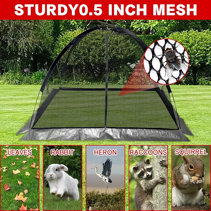 Pond Cover Net - 13x17FT Heavy Duty Nylon Dome Mesh with Zippers - Protect Fish & Plants from Leaves Animals for Garden Yard Ponds