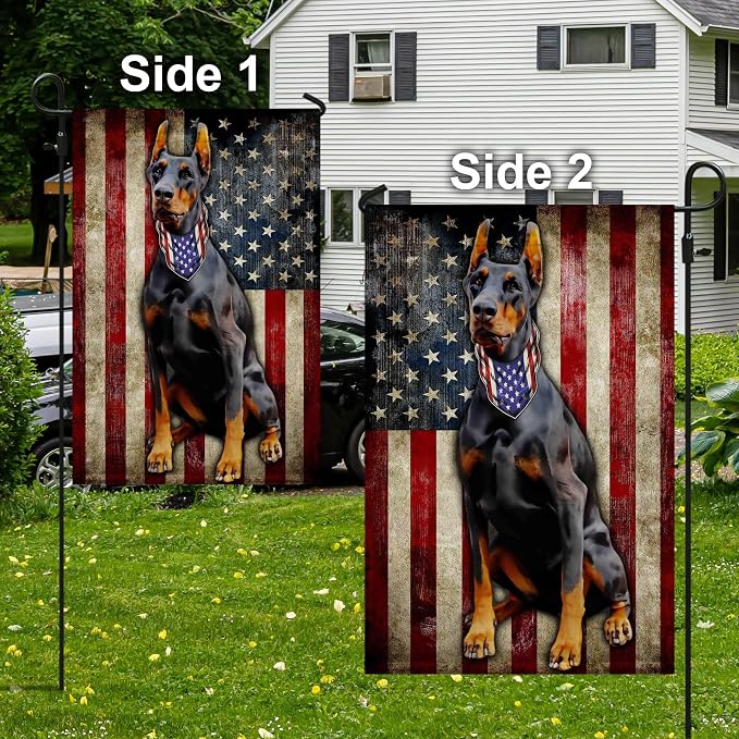 FLAGWIX American Flags - Doberman Pinscher Flag, 4th of July Decorations for Inside, Outside, Garden Flag (11.5" x 17.5") - USA House Garden Flags Premium Polyester, Decorative Outdoor Flags