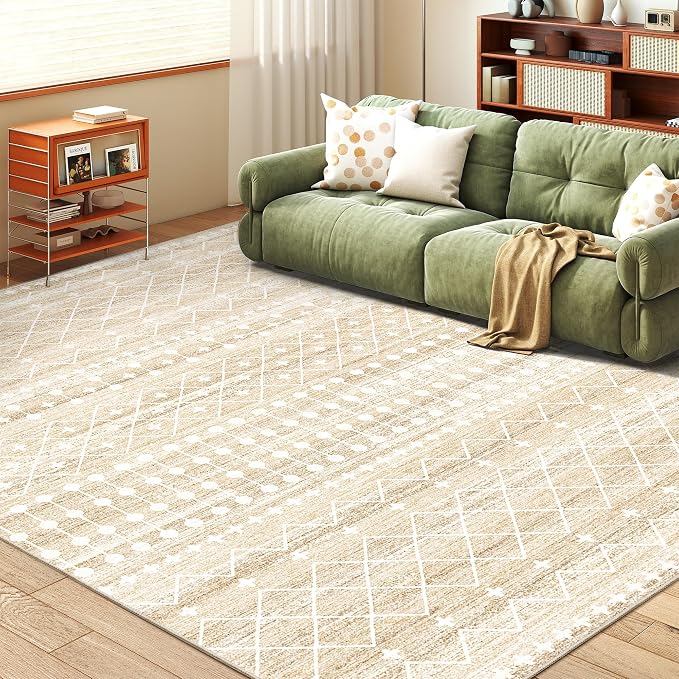 Miukiki 6x9 Area Rug Washable Non Slip Rug for Living Room Beige | Soft Low Pile Washable Area Rug Bedroom Dining Room, Stain Resistant Carpet with Easy Care Design 6'x9'