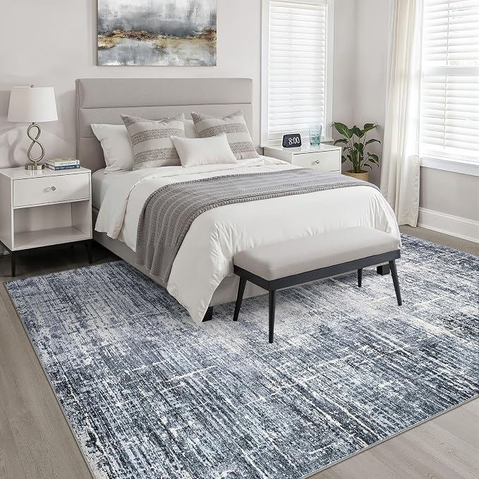LOONGRUG 9x12 Area Rug Washable Neutral Modern Living Room Rug Navy Blue | Abstract Soft Stain Resistant Indoor Non-Slip Carpet for Bedroom Nursery Kids Office Playroom Dining Room