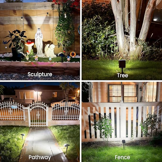 JEJOT Solar Lights Outdoor Waterproof IP65, Super Bright LED with Lens, 6500K 2 Lighting Modes, Solar Powered Yard Garden Solar Spot Lights for Outside Landscape Auto On/Off - 8 Pack