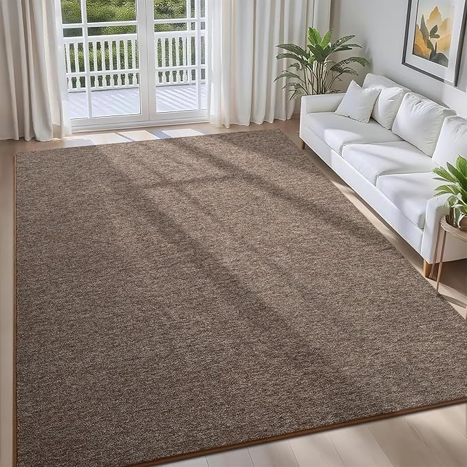 7x10 Brown Area Rug | Washable Memory Foam, Low Pile Non Slip Indoor Carpet for Living Room Bedroom Office Classroom College Dorm Room Home Decor