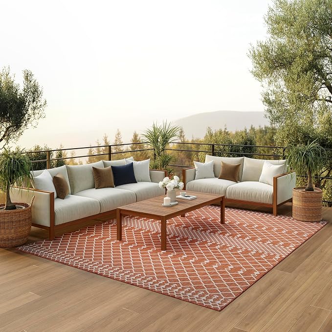 Nourison Home Positano Terracotta 10' x 14' Area Rug - Easy Clean, Non Shedding, Bed Room, Living Room, Dining Room, Kitchen (10' x 14')
