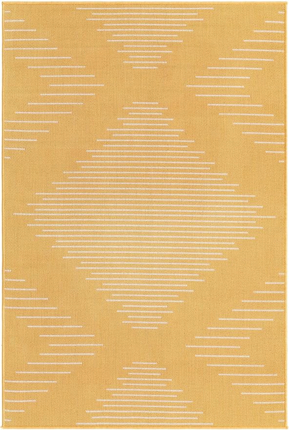Unique Loom Outdoor Modern Collection Area Rug - Tambor (4' 1" x 6' 1" Rectangle, Yellow/ Ivory)