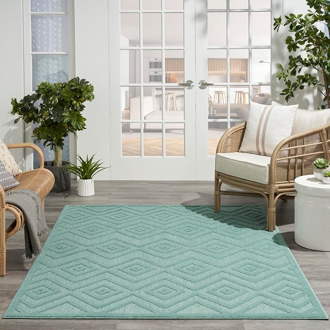 Nourison Home Versatile Aqua Teal 6' x 9' Area Rug - Easy Clean, Non Shedding, Bed Room, Living Room, Dining Room, Kitchen (6' x 9')