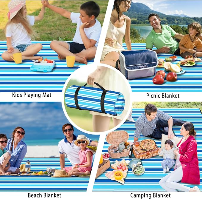 Picnic Blankets Beach Blanket 80" X 80" Extra Large Waterproof Camping Blankets Portable Outdoor Mat 3-Layer Blanket for Beach, Hiking, Park, Music Festival, Grass Lawn,Travel