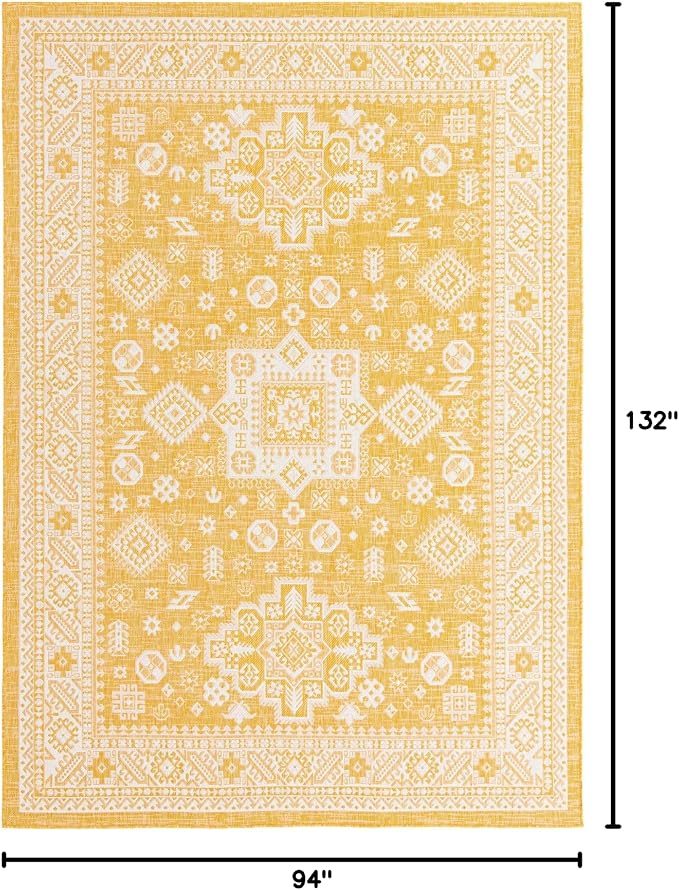 Unique Loom Outdoor Aztec Collection Area Rug - Chalca (7' 10" x 11' Rectangle, Yellow/ Ivory)