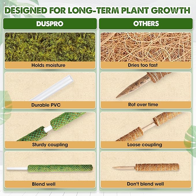 DUSPRO 4 Pack 22" Green Stackable Mesh Moss Pole for Plants – Extendable Up to 71", Natural Forest Moss Pole Monstera Plant Support, Moss Stick for Climbing Plants, Indoor Plant Stakes Accessories