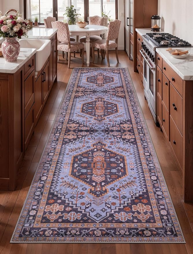 Ciicool Long Washable Runners Area Rug for Hallways,Ultra Soft 2x8ft Carpet | Oriental Non-Slip Thin Indoor Mat Vintage Entry Rugs for Kitchen Entryway Bedroom Bedside Living Room Laundry Bathroom Decor