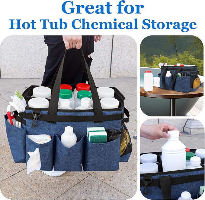 Joe & JoseRin Hot Tub Chemical Storage Bag, Pool Cleaning Caddy Tool Organizers Bag, Essential Spa Accessories with Pockets Handle, Heavy Duty Multifunctional Storage Garden Carry Tote Bag